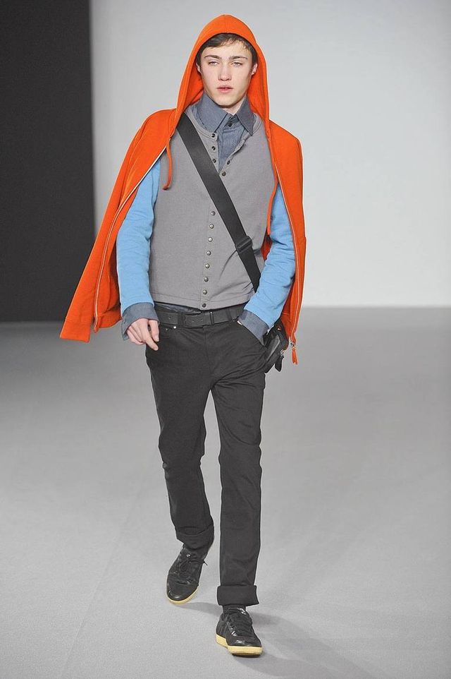 Sleeve, Standing, Style, Orange, Jacket, Street fashion, Denim, Fashion, Electric blue, Scarf, 