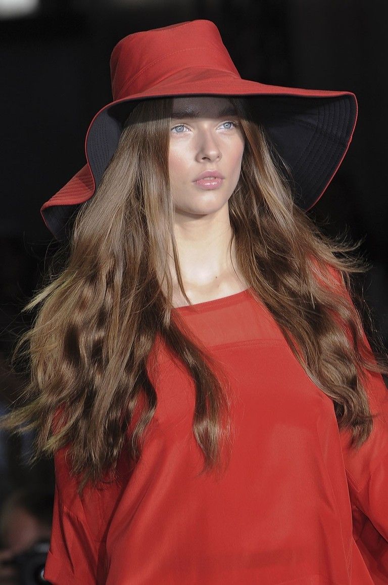 Clothing, Lip, Hat, Shoulder, Red, Style, Headgear, Fashion accessory, Long hair, Sun hat, 