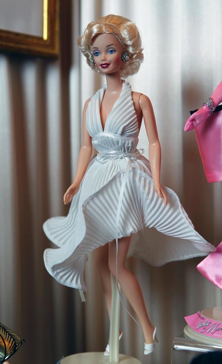 Hairstyle, Shoulder, Joint, Pink, Dress, One-piece garment, Toy, Fashion, Doll, Day dress, 