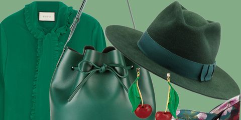 Green, Sleeve, Collar, Hat, Costume accessory, Fashion, Teal, Costume hat, Fedora, Shoulder bag, 