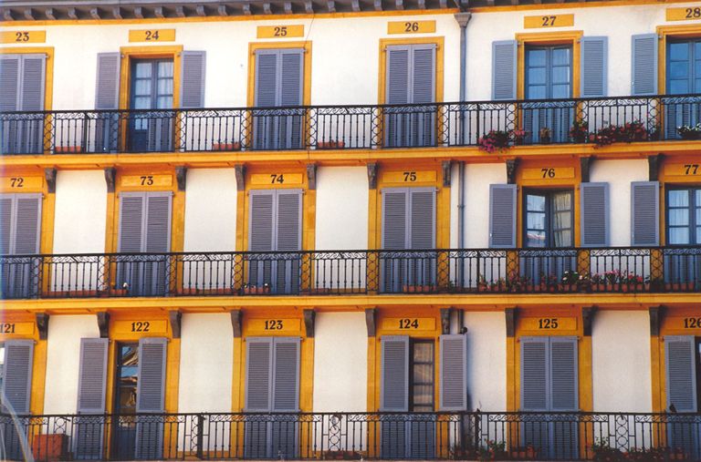Yellow, Facade, Property, Orange, Real estate, Building, Baluster, Amber, Balcony, Fixture, 