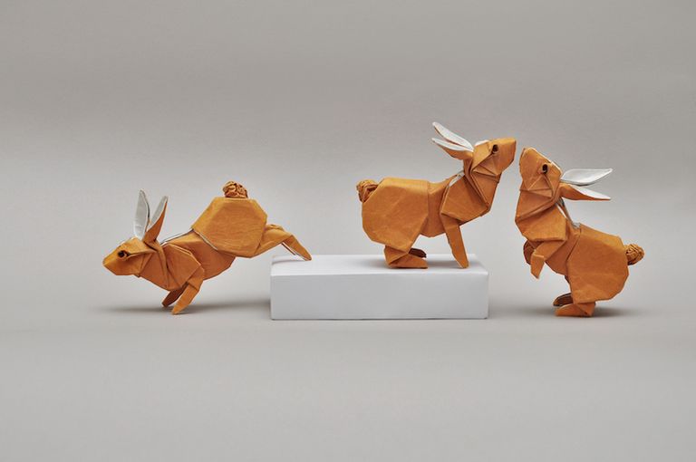 Origami, Toy, Origami paper, Paper product, Animal figure, Paper, Craft, Tan, Creative arts, Fawn, 
