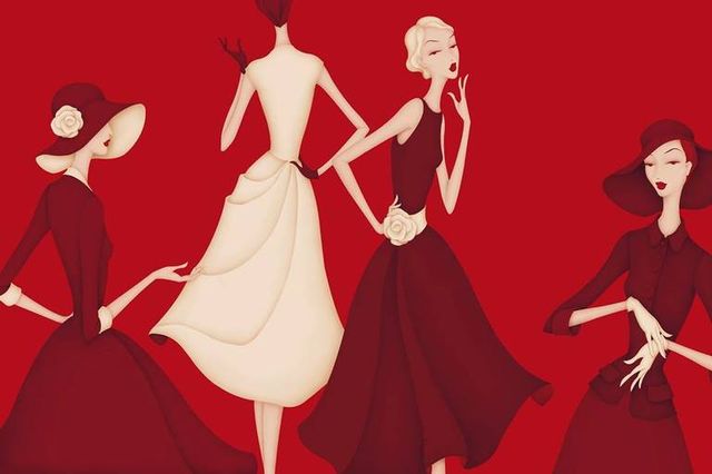 Red, Social group, Formal wear, Animation, Costume accessory, Costume design, Gown, Illustration, Costume, One-piece garment, 