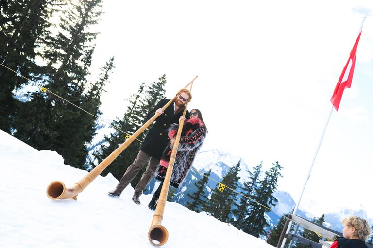Winter, Flag, People in nature, Snow, Alphorn, Pole, Playing in the snow, Conifer, Fir, 