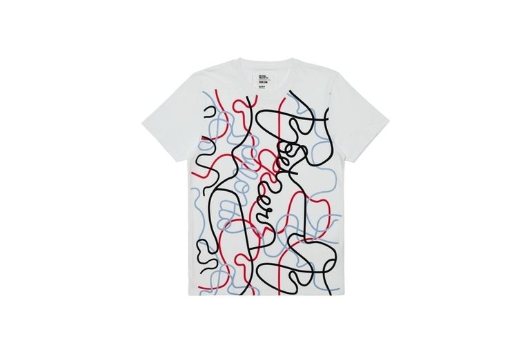 Sleeve, White, Font, Carmine, Active shirt, Creative arts, Fictional character, Graphics, Symbol, 