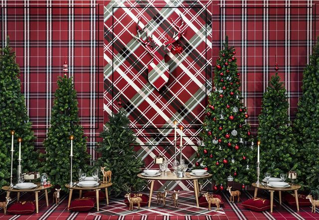 Event, Christmas decoration, Pattern, Red, Plaid, Christmas eve, Holiday, Interior design, Christmas ornament, Tartan, 