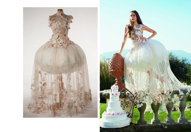 Photograph, Dress, Formal wear, Gown, Victorian fashion, Wedding dress, Fashion, Petal, Embellishment, Bridal party dress, 