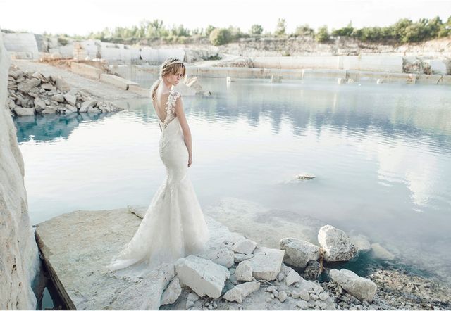 Clothing, Body of water, Dress, Bridal clothing, Water resources, Water, Photograph, Bride, Wedding dress, Gown, 
