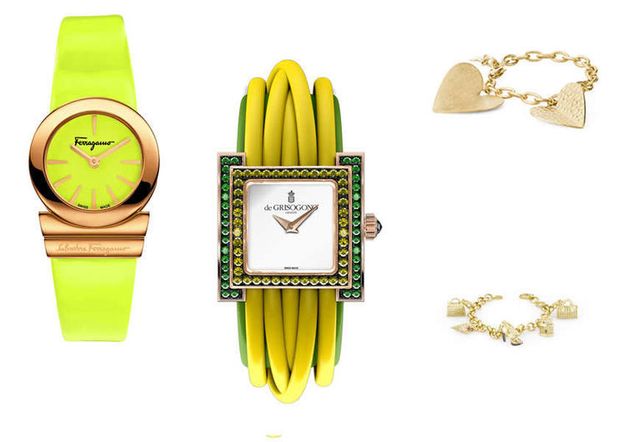 Yellow, Product, Green, Watch, Analog watch, Fashion accessory, Watch accessory, Fashion, Metal, Natural material, 