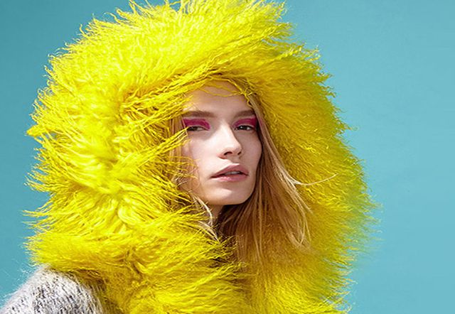 Yellow, Hairstyle, Animal product, Colorfulness, Natural material, Fur clothing, Fur, Blond, Long hair, Costume, 