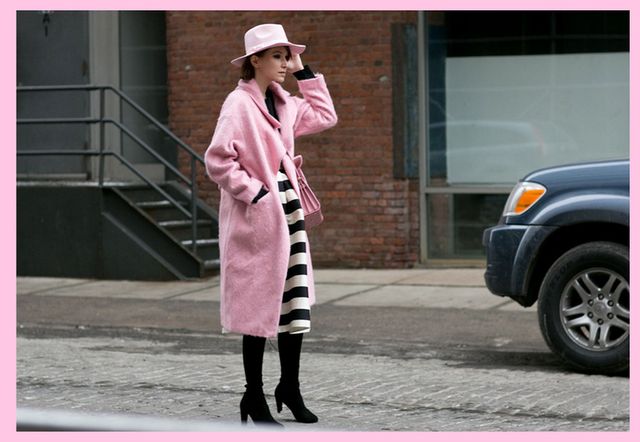 Tire, Automotive tire, Sleeve, Hat, Outerwear, Pink, Coat, Boot, Fender, Street fashion, 