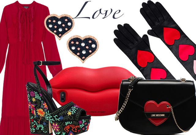 Red, Pattern, Carmine, Costume accessory, Love, Heart, One-piece garment, Pattern, Polka dot, Day dress, 
