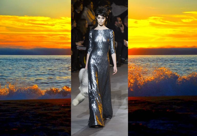 Fashion model, Ocean, Sunset, Sunrise, Flash photography, One-piece garment, Model, Waist, Evening, Day dress, 