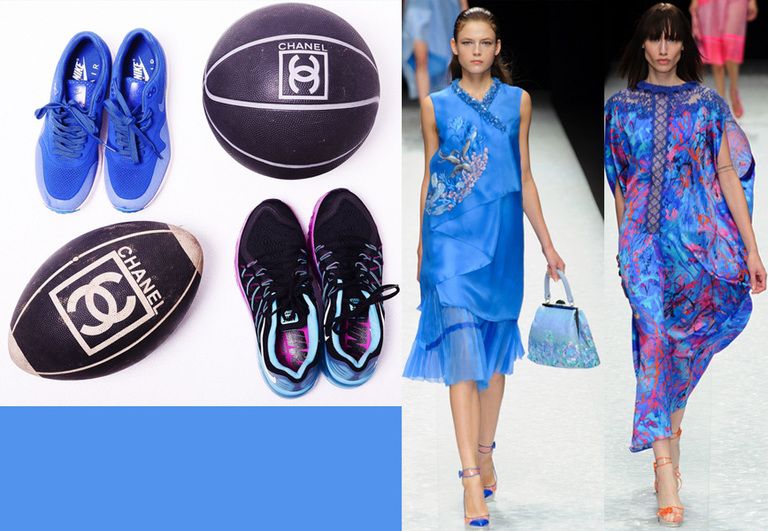 Dress, One-piece garment, Electric blue, Fashion, Purple, Day dress, Cobalt blue, Fashion model, Fashion design, Walking shoe, 