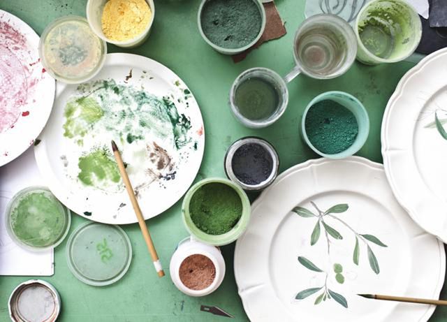 Green, Dishware, Serveware, Paint, Porcelain, Teal, Turquoise, Plate, Ceramic, Circle, 