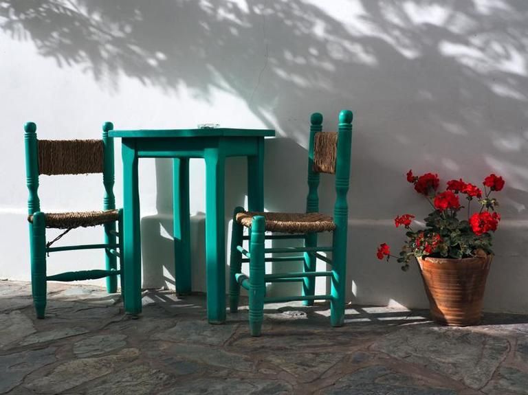 Wood, Flowerpot, Teal, Petal, Turquoise, Aqua, Chair, Houseplant, Flower Arranging, Still life photography, 