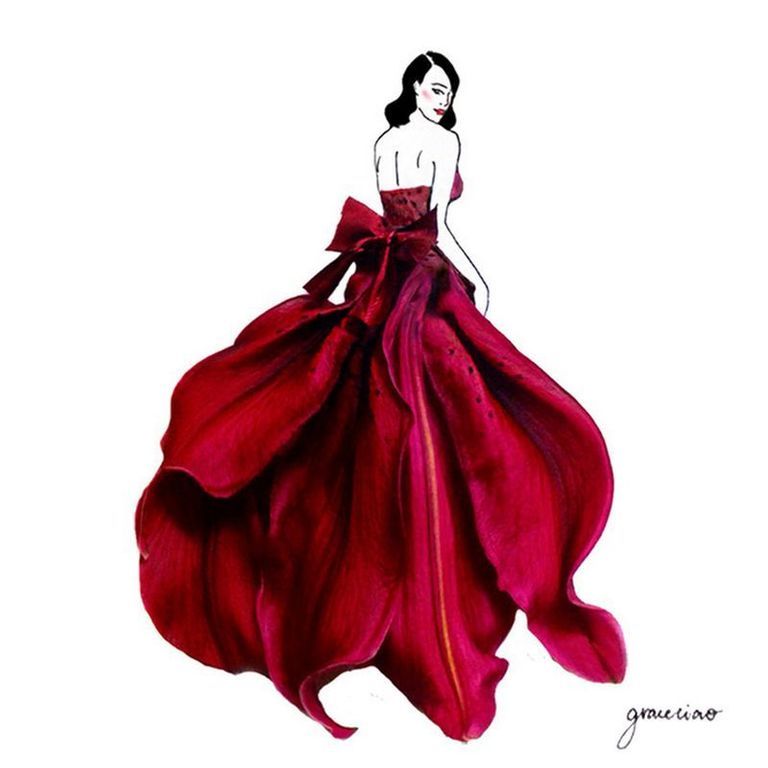 Shoulder, Red, Dress, Satin, Magenta, Gown, Maroon, Fashion illustration, Costume design, Costume, 