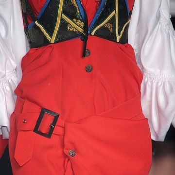 Collar, Sleeve, Red, Textile, Uniform, Pattern, Fashion, Carmine, Embellishment, Button, 