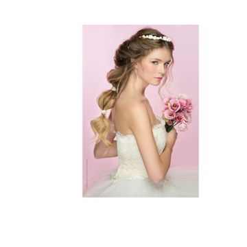 Clothing, Hairstyle, Skin, Petal, Shoulder, Dress, Photograph, Pink, Purple, Wedding dress, 