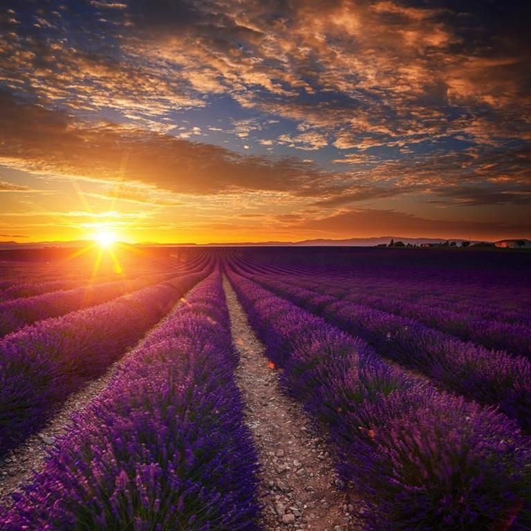Purple, Sunset, Sunrise, Natural landscape, Lavender, Horizon, Red sky at morning, Violet, Sunlight, Afterglow, 