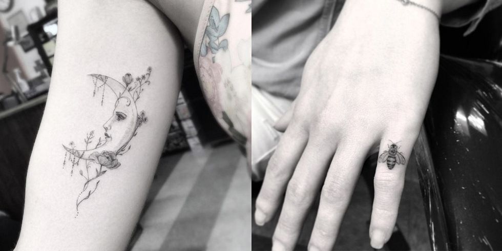 Finger, Skin, Joint, Wrist, Style, Nail, Tattoo, Ring, Jewellery, Monochrome photography, 