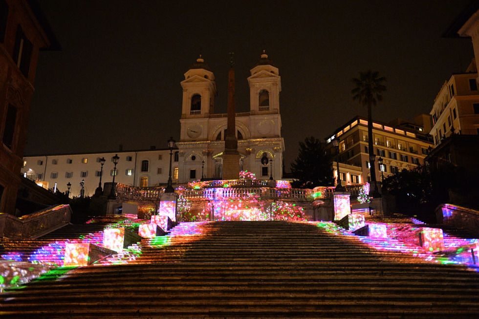 Night, Stairs, Purple, Landmark, Midnight, Lavender, Violet, Landscape lighting, Tourist attraction, Town square, 