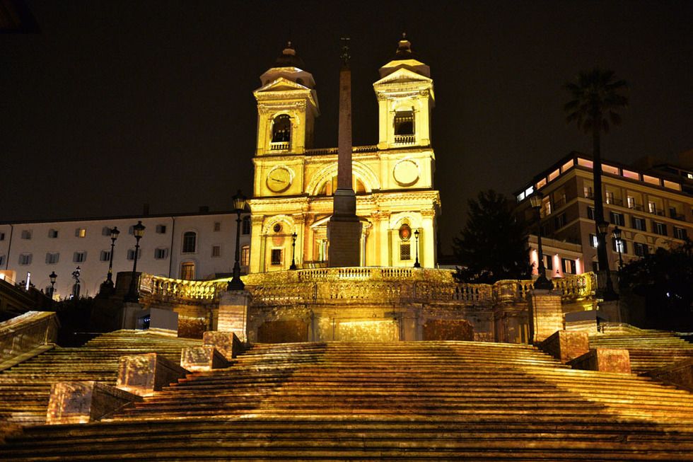 Stairs, Night, Landmark, Midnight, Place of worship, Holy places, Church, Chapel, Classical architecture, Cobblestone, 