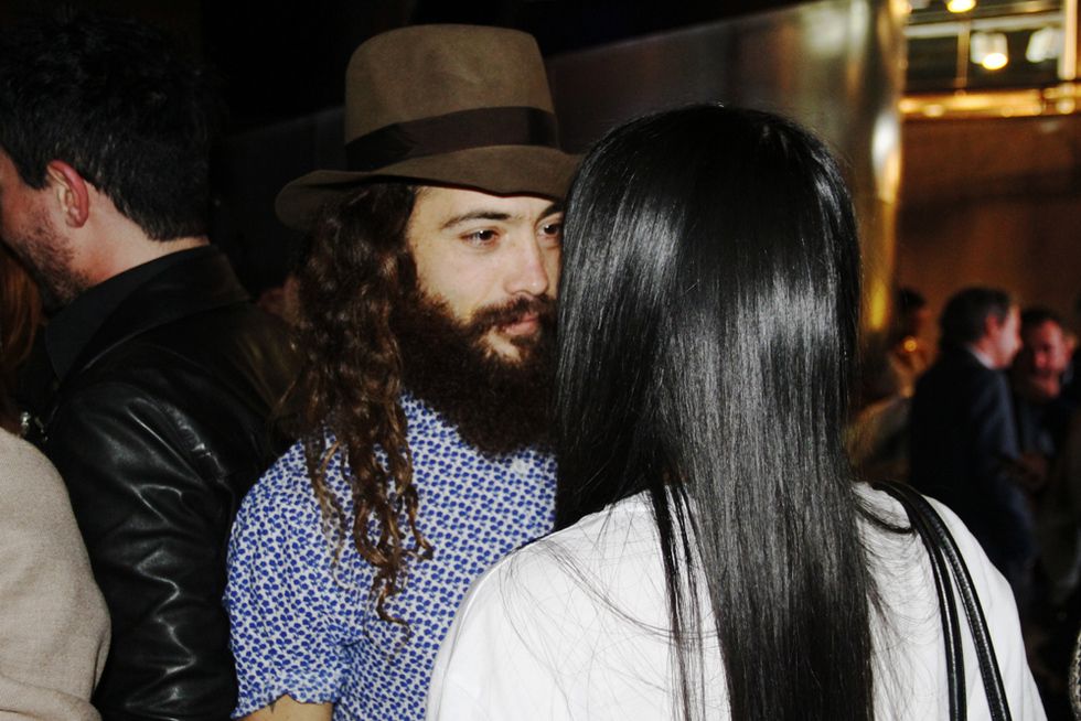 Hair, Facial hair, Hairstyle, Hat, Beard, Moustache, Interaction, Jacket, Fashion, Friendship, 