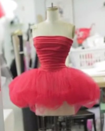 Dress, Red, Textile, One-piece garment, Mannequin, Pink, Magenta, Pattern, Fashion, Day dress, 