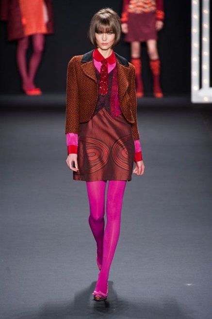 Clothing, Fashion show, Joint, Red, Outerwear, Pink, Runway, Style, Magenta, Coat, 