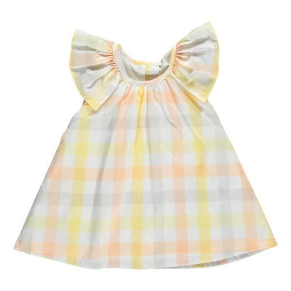 Product, Yellow, Textile, Pattern, White, Collar, Orange, Dress, Peach, Baby & toddler clothing, 