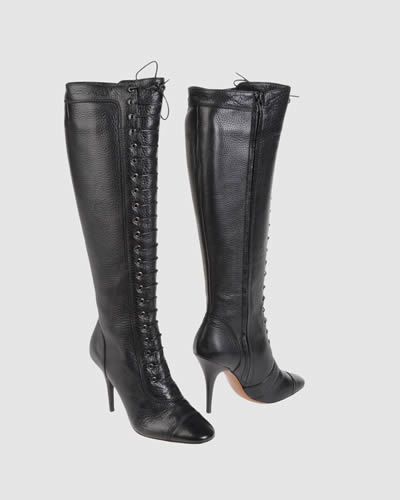 Boot, Leather, Black, Fashion design, Silver, Knee-high boot, Synthetic rubber, Zipper, 