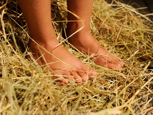 Human, Skin, Toe, People in nature, Barefoot, Foot, Straw, Hay, Close-up, Flesh, 