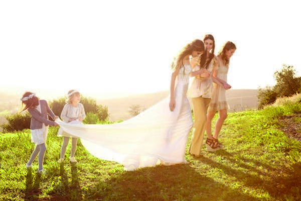 Photograph, Happy, Dress, People in nature, Summer, Bridal clothing, Sunlight, Interaction, Wedding dress, Bride, 