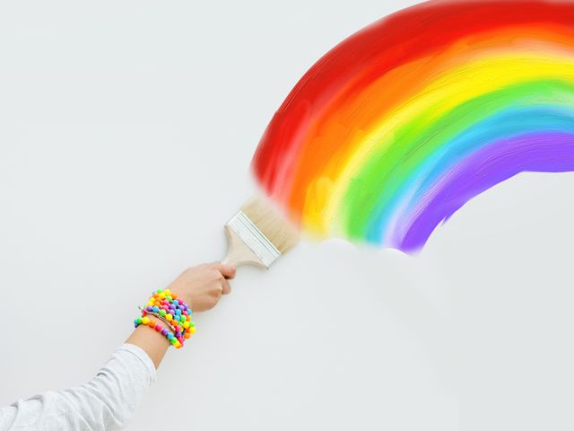 Colorfulness, Wrist, Bracelet, Rainbow, Nail, Arch, Meteorological phenomenon, Wristband, Gesture, Office supplies, 