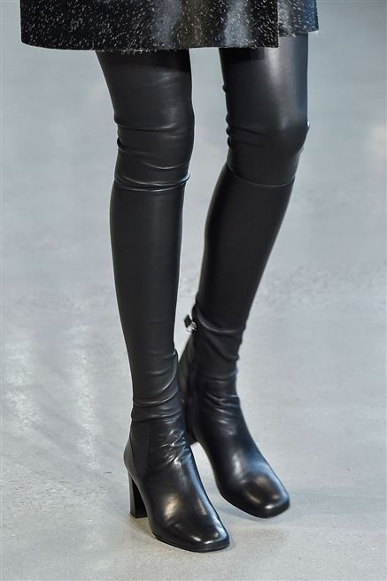 Human leg, Shoe, Joint, Boot, Style, Leather, Fashion, Black, Thigh, Knee-high boot, 