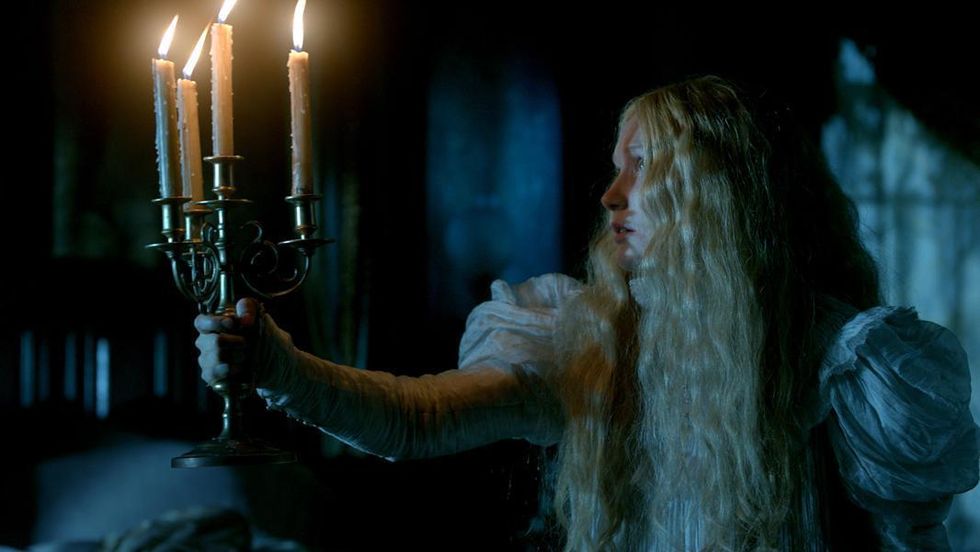 Lighting, Candle holder, Fictional character, Candle, Long hair, Wax, Cylinder, Flame, Revolver, Painting, 