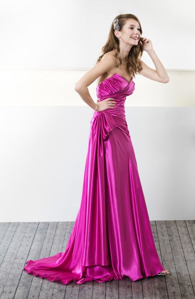 Clothing, Dress, Shoulder, Textile, Joint, Magenta, Purple, Pink, Formal wear, Gown, 
