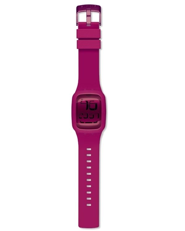 Magenta, Pink, Watch, Maroon, Watch accessory, Rectangle, Violet, Strap, Coquelicot, Steel, 