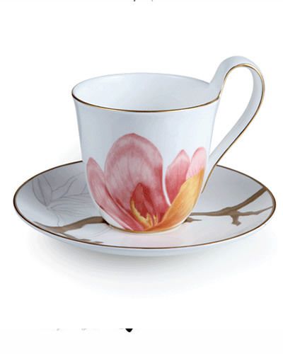 Coffee cup, Cup, Serveware, Drinkware, Dishware, Teacup, Tableware, Saucer, Peach, Porcelain, 
