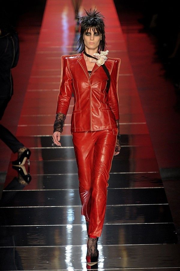 Textile, Outerwear, Red, Style, Latex, Jacket, Fashion model, Fashion, Leather, Runway, 