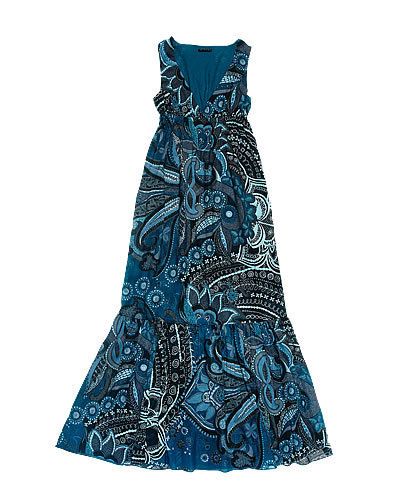 Blue, Dress, Textile, Pattern, One-piece garment, Formal wear, Teal, Aqua, Electric blue, Fashion, 