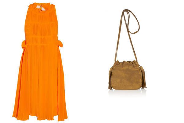 Product, Brown, Yellow, Textile, Bag, Orange, Style, One-piece garment, Amber, Dress, 