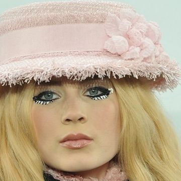 Nose, Lip, Fur clothing, Headgear, Costume accessory, Fashion, Animal product, Eyelash, Fur, Beige, 