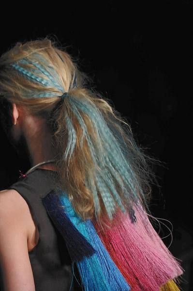 Hairstyle, Style, Teal, Darkness, Magenta, Hair coloring, Blond, Hair accessory, Turquoise, Electric blue, 