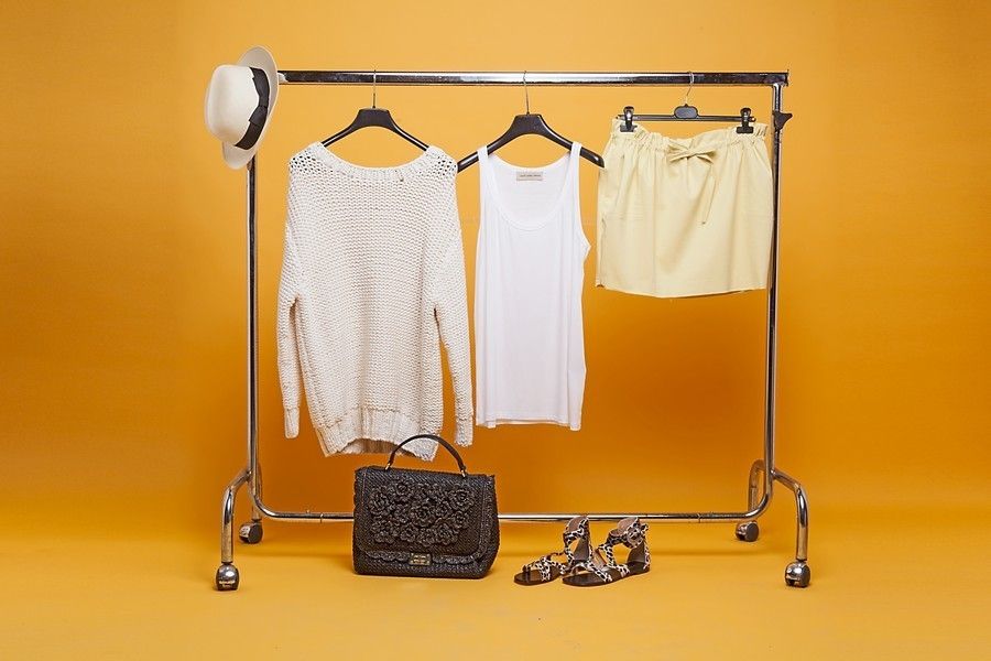 Product, Yellow, Clothes hanger, Orange, Grey, Metal, Iron, Silver, Fashion design, Still life photography, 