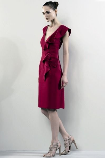 Dress, Sleeve, Shoe, Shoulder, Joint, Standing, Red, One-piece garment, Style, Formal wear, 