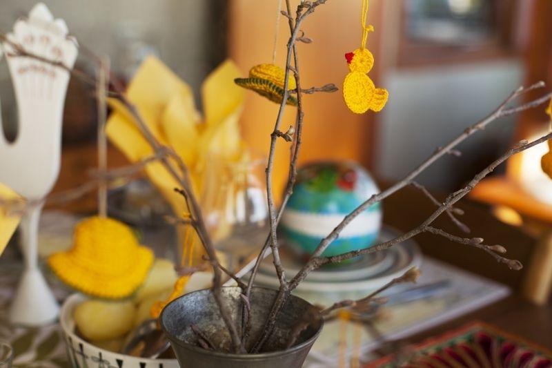Yellow, Natural material, Twig, Flowerpot, Still life photography, Vase, Plant stem, Artificial flower, Pedicel, Pottery, 