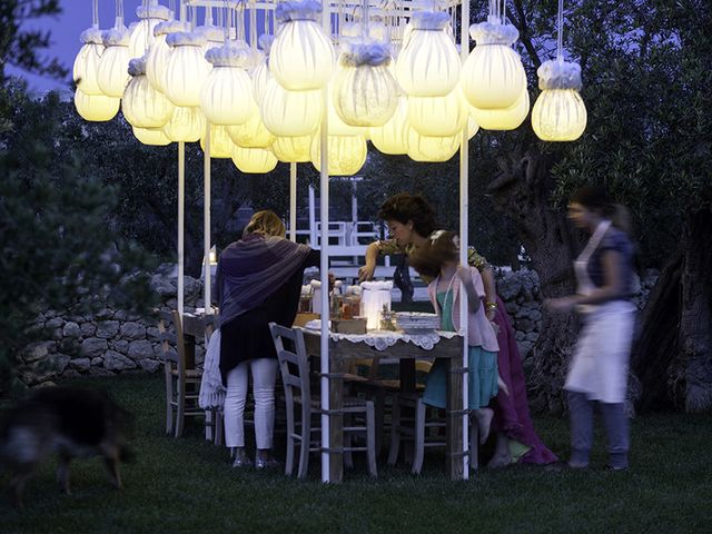 Lighting, Human body, Table, Outdoor table, Outdoor furniture, Sharing, Cuisine, Dog breed, Lantern, Dog, 