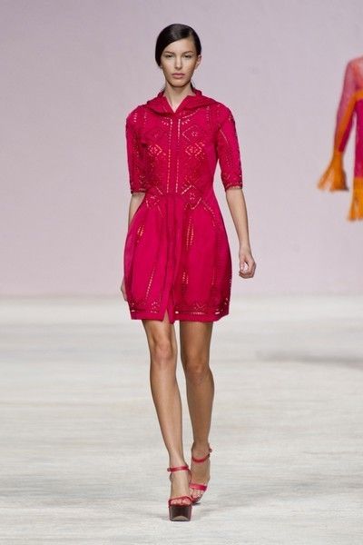 Clothing, Sleeve, Shoulder, Human leg, Fashion show, Textile, Red, Joint, Dress, One-piece garment, 